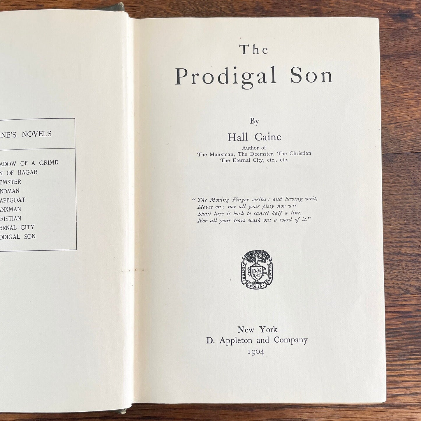 The Prodigal Son by Hall Caine 1904 First Edition First Printing